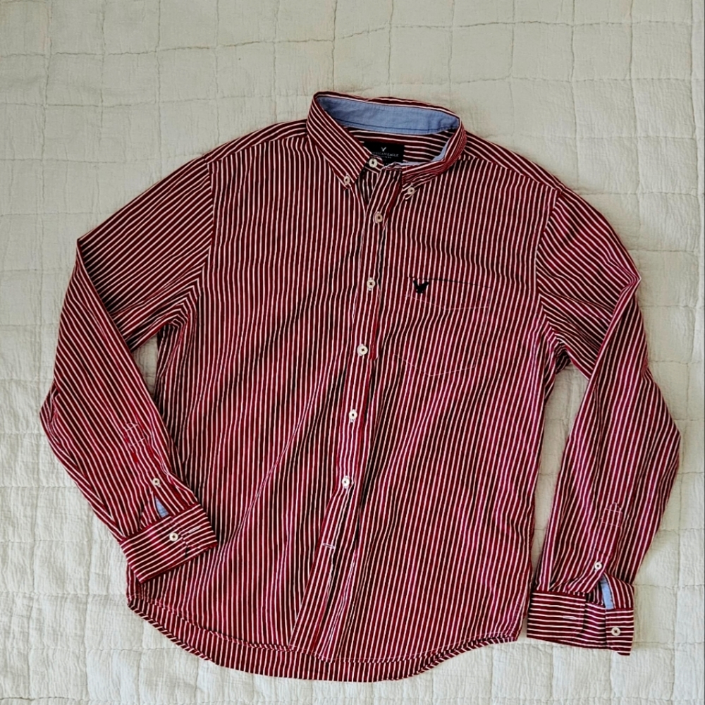 Men's American Eagle Red Stripe  Long Sleeve Shirt Size Large